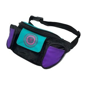 Gitano Vintage Fanny Pack Belt‎ Bag Black Turquoise Purple Zipper Pockets Logo